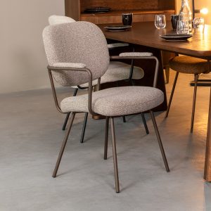 LABEL51 Eetkamerstoel Lausanne - Mushroom - Boucle - Brons Metalen Frame