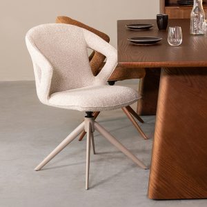 LABEL51 Eetkamerstoel Zurich - Naturel - Boucle - Taupe Metalen Frame