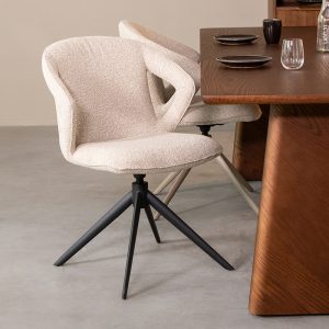 LABEL51 Eetkamerstoel Zurich - Naturel - Boucle - Zwart Metalen Frame