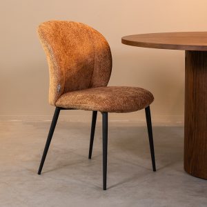 LABEL51 Eetkamerstoel Vino - Cognac - Chenille - Zwart Metalen Frame