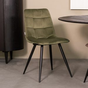 LABEL51 Eetkamerstoel Bistro - Hunter - Velvet - Zwart Metalen Frame
