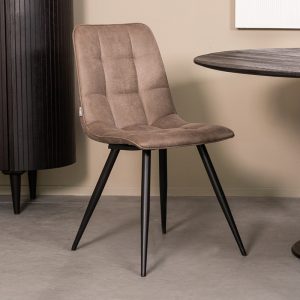 LABEL51 Eetkamerstoel Bistro - Taupe - - Zwart Metalen Frame