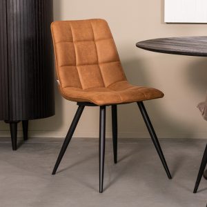 LABEL51 Eetkamerstoel Bistro - Cognac - Kunstleder - Zwart Metalen Frame
