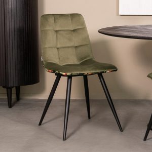 LABEL51 Eetkamerstoel Bistro - Hunter - Velvet - Zwart Metalen Frame