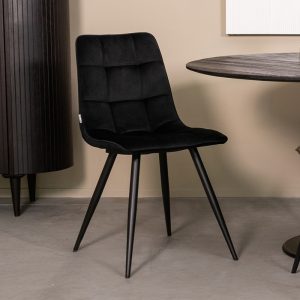 LABEL51 Eetkamerstoel Bistro - Zwart - Velvet - Zwart Metalen Frame