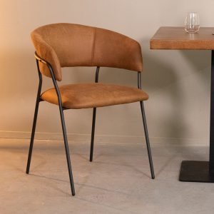 LABEL51 Eetkamerstoel Luuk - Cognac - Kunstleder - Zwart Metalen Frame