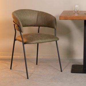 LABEL51 Eetkamerstoel Luuk - Moss - Kunstleder - Zwart Metalen Frame