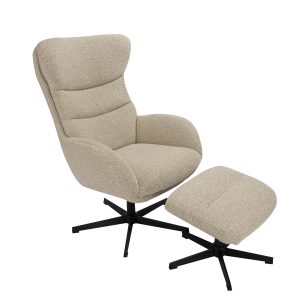 LABEL51 Fauteuil Malmo - Naturel - Boucle - Incl. Hocker