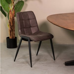 LABEL51 Eetkamerstoel Noor - Antraciet - - Zwart Metalen Frame