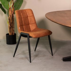 LABEL51 Eetkamerstoel Noor - Cognac - Kunstleder - Zwart Metalen Frame
