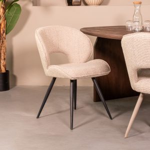 LABEL51 Eetkamerstoel Sakura - Naturel - Boucle - Zwart Metalen Frame