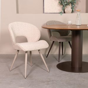 LABEL51 Eetkamerstoel Sakura - Naturel - Boucle - Taupe Metalen Frame