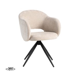 LABEL51 Eetkamerstoel Lela - Naturel - Chenille - Zwart Metalen Frame