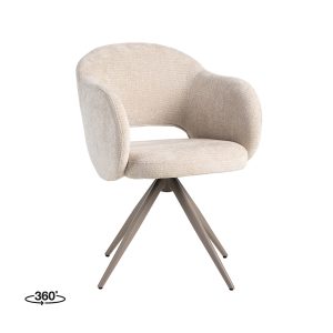 LABEL51 Eetkamerstoel Lela - Naturel - Chenille - Taupe Metalen Frame