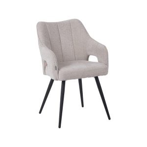 LABEL51 Eetkamerstoel Stan - Naturel - Chenille - Zwart Metalen Frame