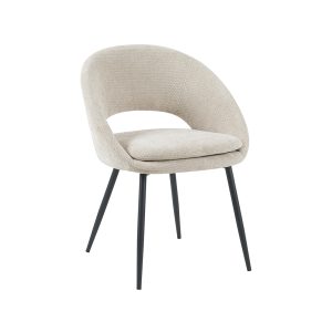 LABEL51 Eetkamerstoel Zohra - Naturel - Chenille - Zwart Metalen Frame