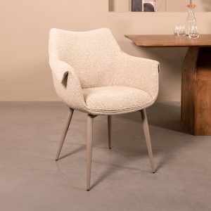 LABEL51 Eetkamerstoel Mirai - Naturel - Boucle - Taupe Metalen Frame