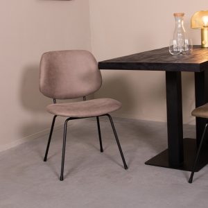 LABEL51 Eetkamerstoel Bello - Taupe - Kunstleder - Zwart Metalen Frame