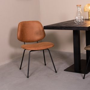 LABEL51 Eetkamerstoel Bello - Cognac - Kunstleder - Zwart Metalen Frame